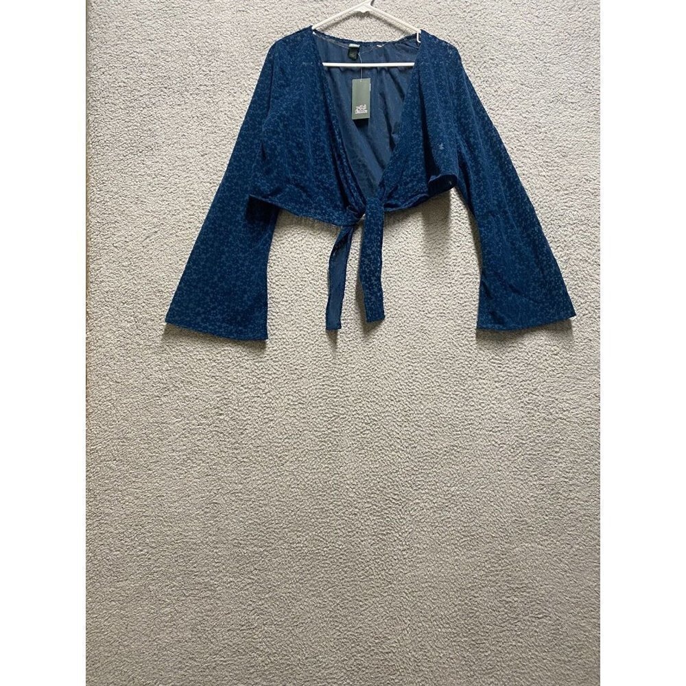 Wild Fable cardigan Womens S Dark Teal Floral Bell Long Sleeve Tie-Front…